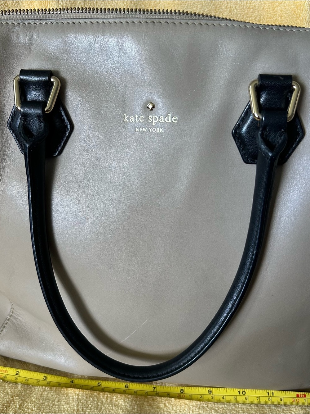 kate spade Taupe Satchel with Black Handles and Gold Hardware